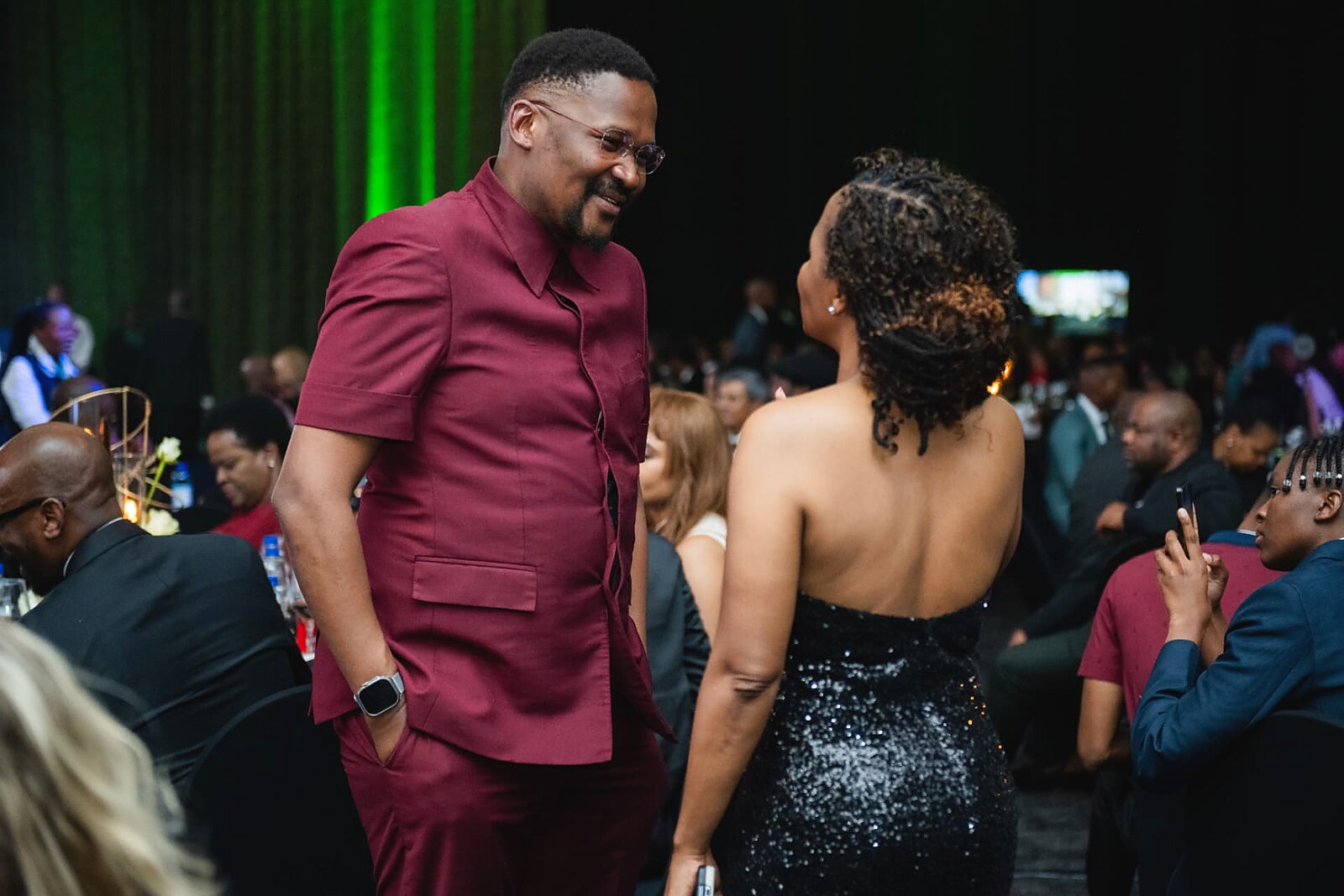 Guests greeting each other during the gala evening