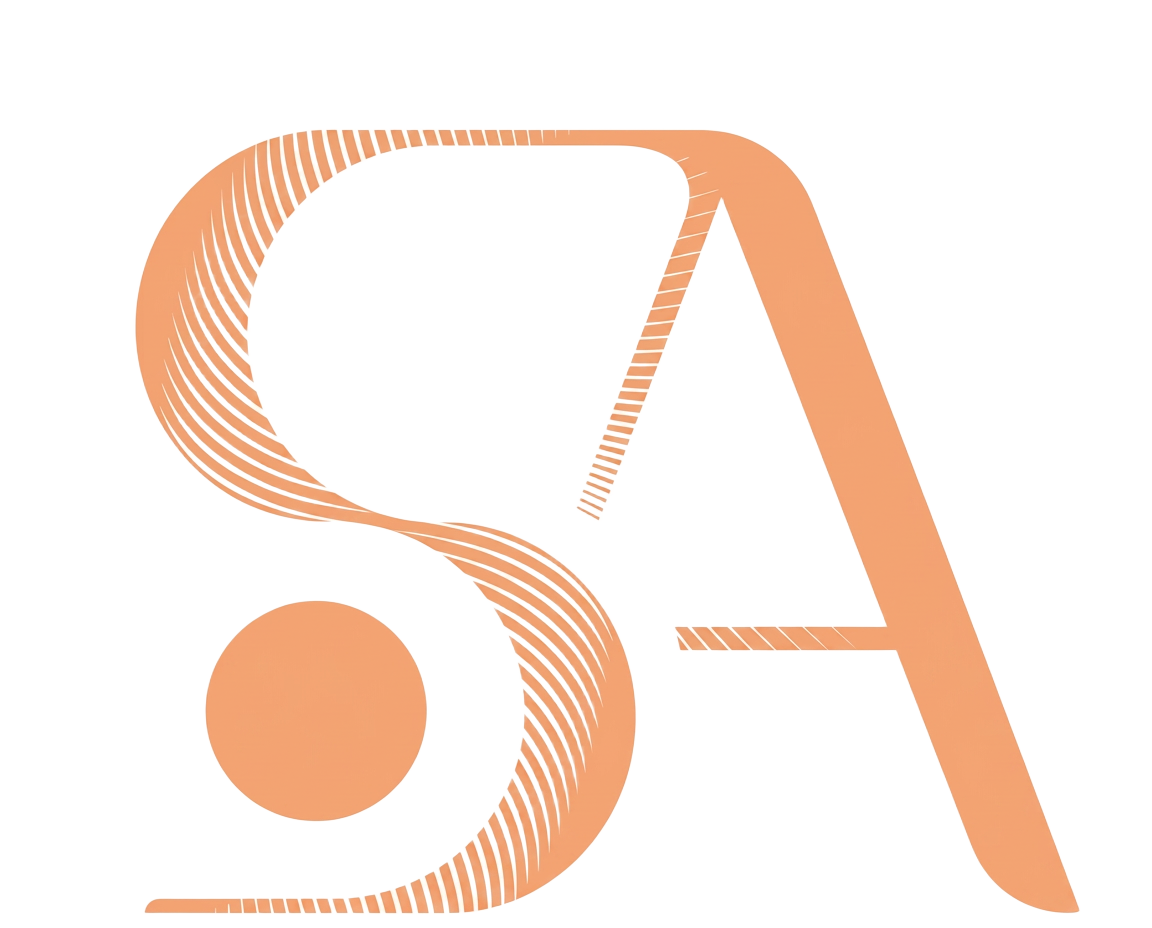 SANAA SA monogram mark — stylised S and A interwoven in terracotta and gold